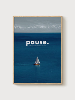 Pause Sailboat Print poster in oak frame