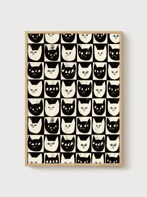 Black Cat Wall Art poster in oak frame
