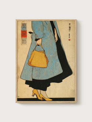 Japanese Woodblock Fashion Illustration poster in oak frame