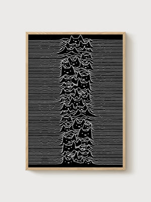 Black Cat Wave Art Print poster in oak frame