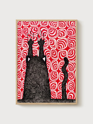 Black Cat Wall Art poster in oak frame
