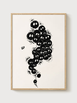 Soot Sprites Print poster in oak frame