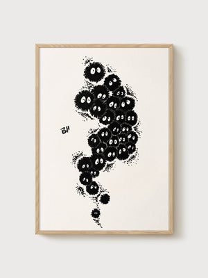 Soot Sprites Print poster in oak frame