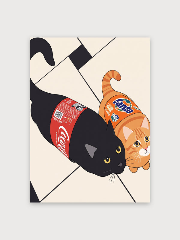 Modern Playful Cats With Soda Cans - Digital Download