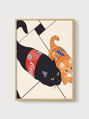 Black Cat Art poster in oak frame