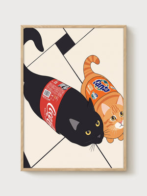 Black Cat Art poster in oak frame