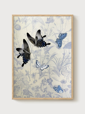 Butterfly Wall Art poster in oak frame