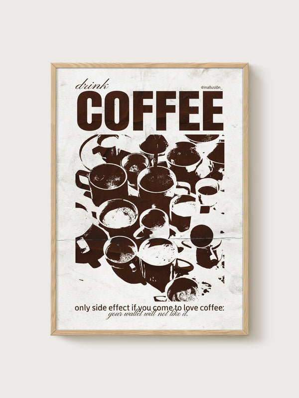 Drink Coffee Retro Poster poster in oak frame
