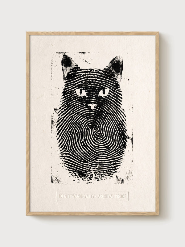 Black Cat Art poster in oak frame