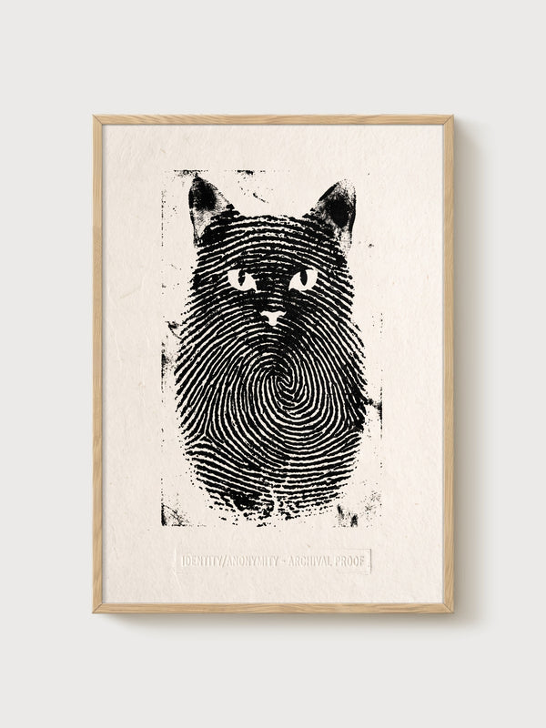 Black Cat Art poster in oak frame