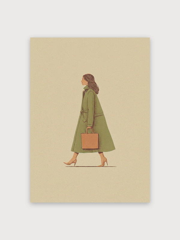 Woman In Green Coat With Handbag - Digital Download
