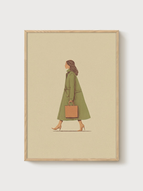 Minimalist Fashion Illustration poster in oak frame