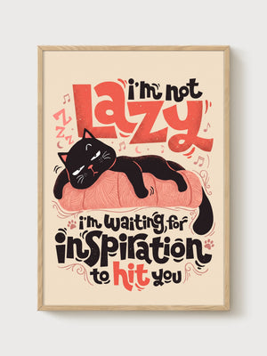 Black Cat Wall Art poster in oak frame