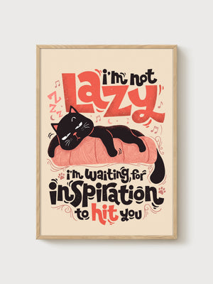 Black Cat Wall Art poster in oak frame