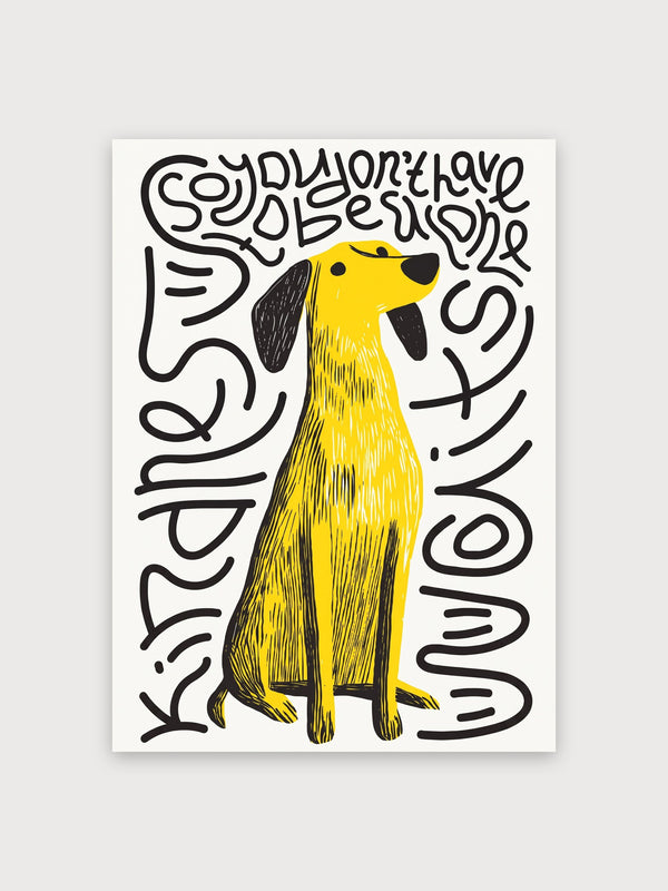 Yellow Dog Typographic Line Art - Digital Download