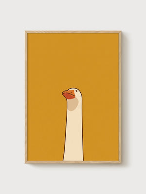 Silly Goose Print poster in oak frame