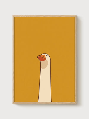 Silly Goose Print poster in oak frame