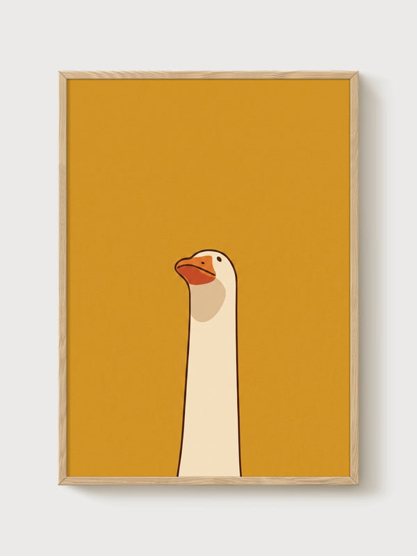 Silly Goose Print poster in oak frame