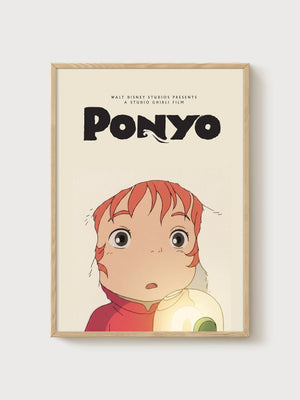 Ponyo Poster poster in oak frame