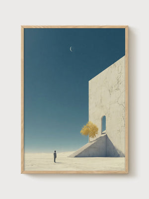 Surreal Desert Staircase Print poster in oak frame