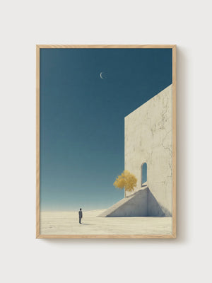 Surreal Desert Staircase Print poster in oak frame