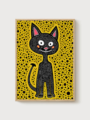 Black Cat Wall Art poster in oak frame