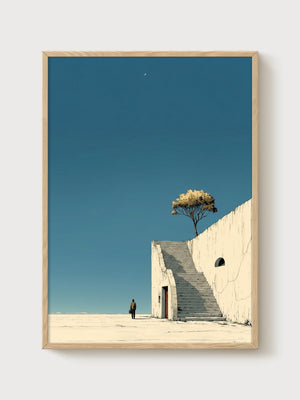 Surreal Desert Wall Art poster in oak frame