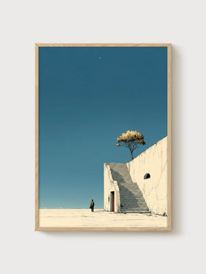 Surreal Desert Wall Art poster in oak frame