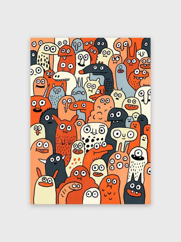 Whimsical Monster Crowd Line Art - Digital Download