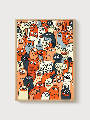 Quirky Monster Poster poster in oak frame