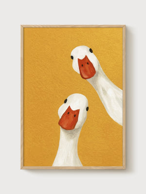 Silly Goose Print poster in oak frame