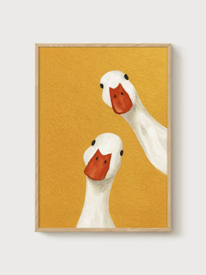Silly Goose Print poster in oak frame