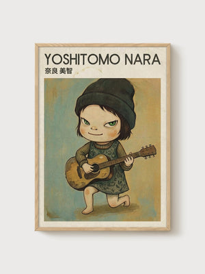 Giant Yoshitomo Nara Print poster in oak frame
