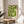 May include: Green geometric abstract poster with white interlocking shapes in wooden frame, displayed on round wooden stool next to beige upholstered chair. Sunlight casts shadows across neutral-toned room with plant visible in corner. The artwork features bold modernist design with "bauhaus 1919" text at bottom.