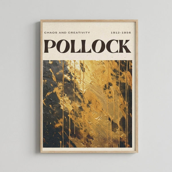 The image is a framed poster with a textured background and a bold, stylized text reading "POLOCK" in the center.