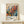 May include: Framed vintage Japanese exhibition poster displaying colorful abstract botanical artwork with circular flower forms in orange, blue, and teal tones, featuring Japanese text and "JAPAN 1984" with museum attribution. Light wood frame sits on minimalist white wooden shelf beside small wrapped gift box with evergreen sprig against cream wall.