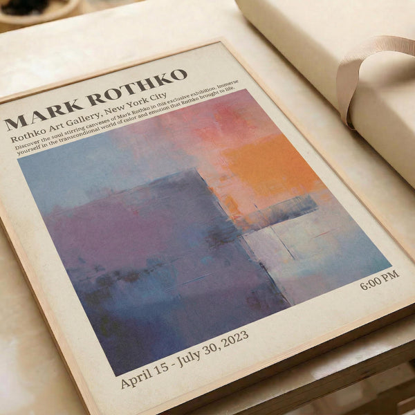 The image is a poster for an art exhibition titled "Mark Rothko" by the artist Mark Rothko, which is scheduled to take place on April 15-July 30, 2023 at the Mark Rothko Art Gallery in New York City.