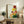 May include: Framed botanical art print featuring vibrant sunburst-style flowers in red, yellow, orange, and pink tones with green foliage, displayed on rustic wooden sideboard alongside fern plant, books, ceramic vase, and table lamp in neutral-toned living room setting with beige chair and throw pillows.
