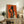 May include: Framed art print with orange background showing black silhouette of woman holding wine glass and smaller light-colored figure, displayed on rustic wooden sideboard alongside fern plant, books, ceramic vase and lamp in modern living room setting with beige armchair