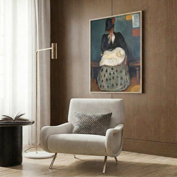 Inheritance portrait poster in watercolor expressionism, depicting an abstracted human form shrouded in shadow and psychological depth through a sophisticated dark color palette.