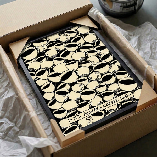 Vintage-inspired framed coffee art in cheerful cream and black, celebrating the timeless appeal of coffee culture as home wall decor.