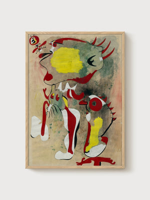 Joan Miro Two Figures And A Dragonfly Poster poster in oak frame