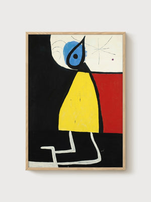 Joan Miro Donna Nella Notte Abstract Art Print poster in oak frame