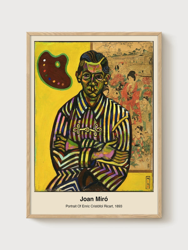 Joan Miro Portrait Painting poster in oak frame