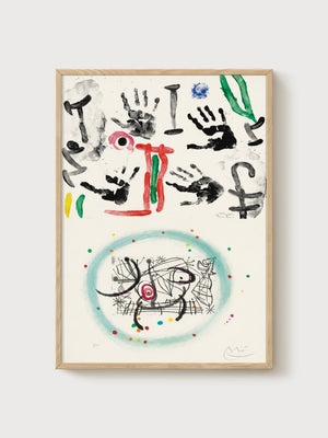 Joan Miro Abstract Wall Art poster in oak frame
