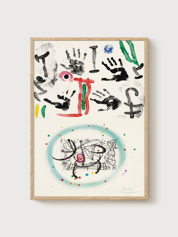 Joan Miro Abstract Wall Art poster in oak frame