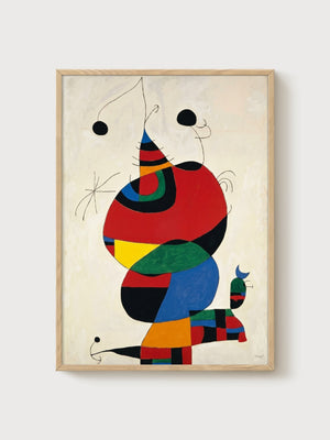 Joan Miro Woman Bird Star poster in oak frame