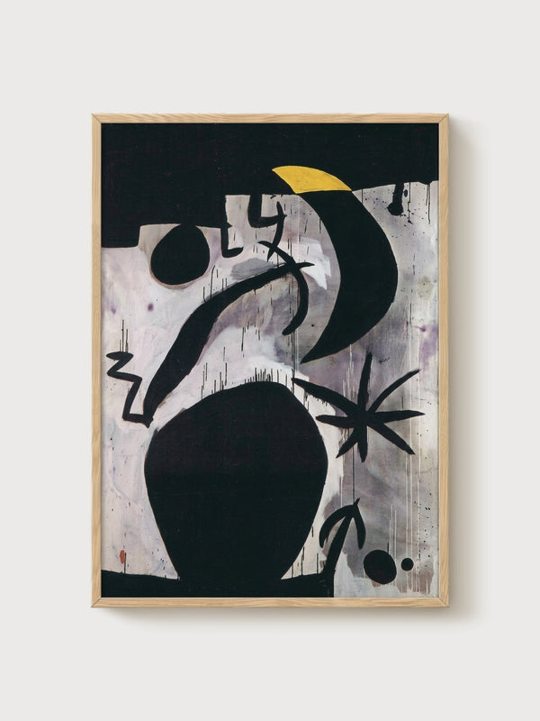 Joan Miro Woman And Birds In The Night Poster poster in oak frame