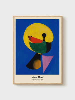 Joan Miro Tete D'Homme Bauhaus Print poster in oak frame
