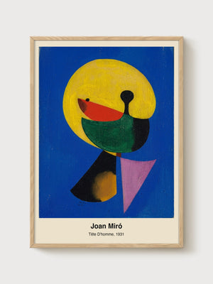 Joan Miro Tete D'Homme Bauhaus Print poster in oak frame
